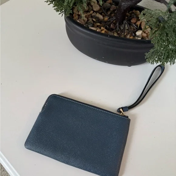 Coach Blue Leather Wristlet with Gold Accents - Picture 3 of 5